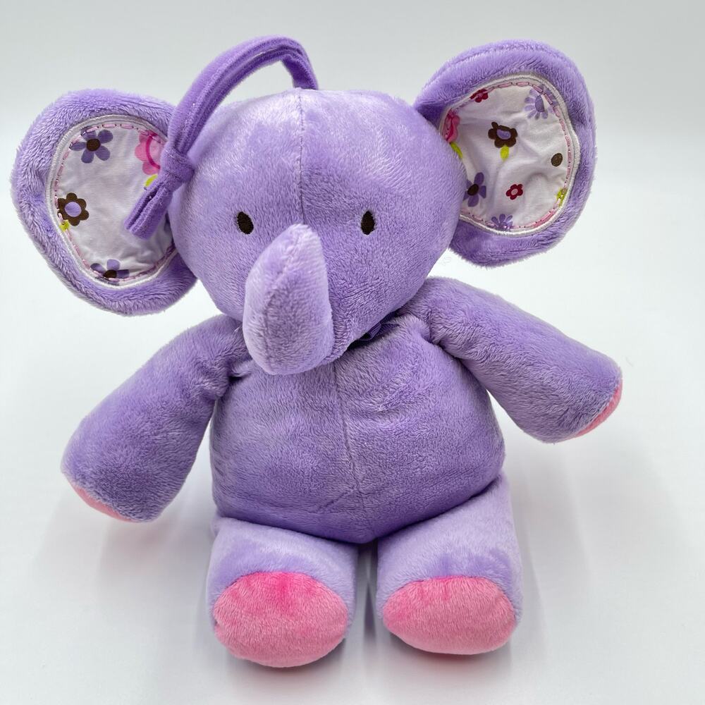 12" Purple Target Elephant Plush Floral Pink Musical Crib Pull Toy